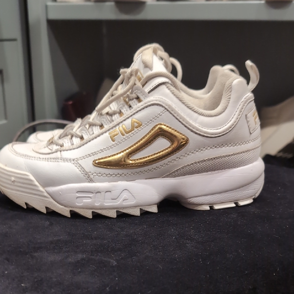 Fila Women's White and Gold Chunky Sneakers. EUC!
